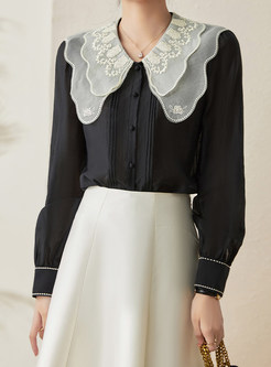 Fashion Organza Embroidered Long Blouses For Women
