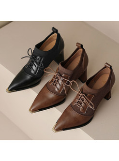 Vintage Pointed Toe Patch High Heels For Women