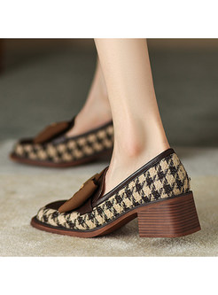 Comfortable Houndstooth Bowknot Slip-On Style Women Shoes