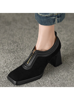 Vintage Block Heel Synthetic Leather High Heels For Women