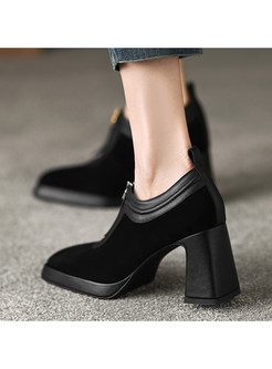 Vintage Block Heel Synthetic Leather High Heels For Women