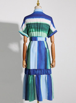 Quality Tie-Dye Turn-Down Collar Midi Dresses