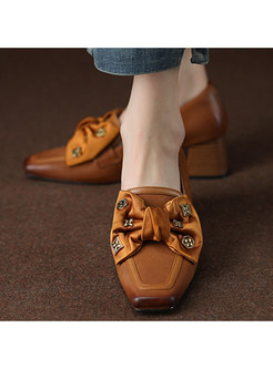 Classic Bow-Embellished Square Toe Loafer Flat For Women