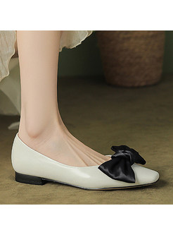 Square Toe Low-Front Bowknot Flat Shoes For Women
