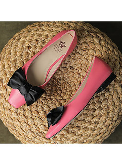 Square Toe Low-Front Bowknot Flat Shoes For Women