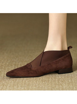 Classy Pointed Toe Leather Flat Shoes For Women