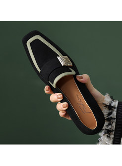 Square Toe Slip-On Style Block Heel Loafer Flat For Women