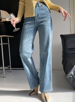 Elegant High Waisted Solid Color Baggy Jeans For Women