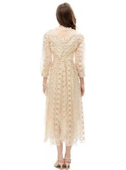Romantic Embroidered Mesh Transparent Maxi Dresses