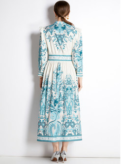 Fantasy V-Neck Long Sleeve Floral Print Maxi Dresses