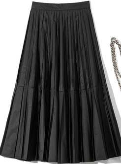 Hot Pleated Big Hem Solid Color Long Skirts For Women