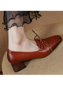 Vintage Chunky Heel Lace-Up Fastening Women Shoes