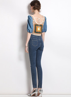Mid-Gauge Embroidered Tops & High Waisted Skinny Jeans For Women