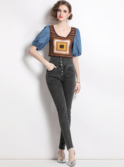 Mid-Gauge Embroidered Tops & High Waisted Skinny Jeans For Women