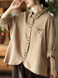 Relaxed Turn-Down Collar Solid Color Women Tops