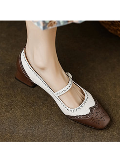 Classic-Fit Block Heels Buckled Contrasting Women Shoes