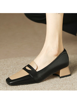 Exclusive Square Toe Contrasting PU Loafer Shoes For Business Women