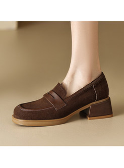 Chunky Heel Suede Loafer Flat For Business Casual Women