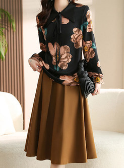 Fashion Beautiful Blouses & Waisted Big Hem Mid Length Skirts For Women