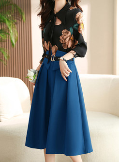 Fashion Beautiful Blouses & Waisted Big Hem Mid Length Skirts For Women