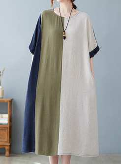 New Look Color Contrast Short Sleeve Plus Size Dresses