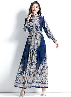 Exclusive Mock Neck Printed Long Dresses