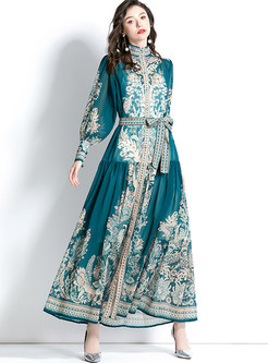Exclusive Mock Neck Printed Long Dresses