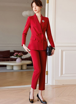 Women's Fashion Large Lapels Solid Color Dress Pant Suits