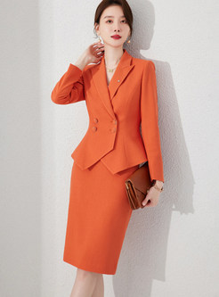 Elegant Large Lapels Double-Breasted Mid-Gauge Skirt Suits For Women