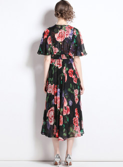 Luxe V-Neck Floral Print Chiffon Midi Dresses