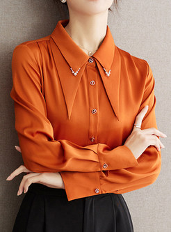 Fashion Turn-Down Collar Solid Color Blouses White Blouses