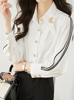 Office Single-Breasted Striped White Blouses White Blouses