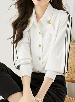 Office Single-Breasted Striped White Blouses White Blouses