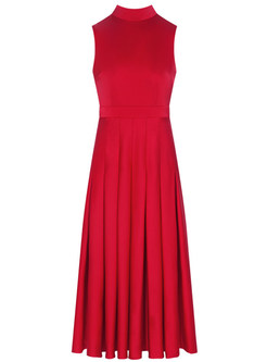 Dreamy Stand Collar Solid Color Sleeveless Midi Dresses