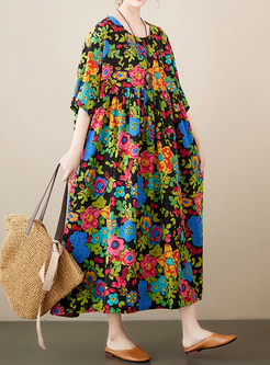 Romantic Short Sleeve Floral Print Plus Size Dresses