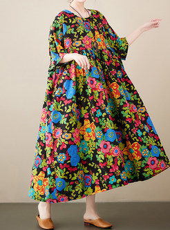 Romantic Short Sleeve Floral Print Plus Size Dresses