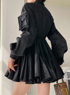 Pretty Turn-Down Collar Full Zip Little Black Dresses