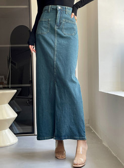 Elegant High Waisted Split Denim Maxi Skirts For Women