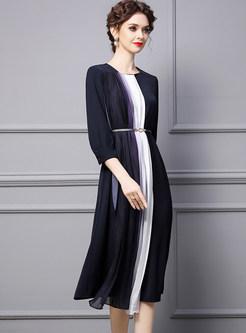 Premium-Fabric Contrasting Chiffon 3/4 Sleeve Cocktail Dresses