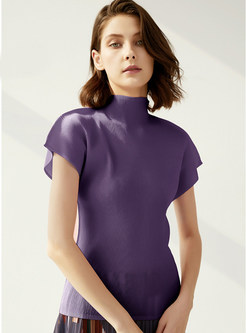 Mockneck Solid Color Short Sleeve T Shirts For Women