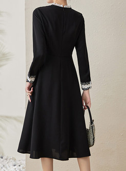 Romantic Contrasting Long Sleeve Chiffon Midi Dresses