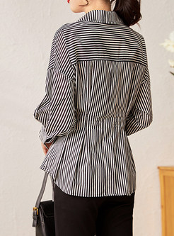 Exclusive Turn-Down Collar Striped Ladies Blouses
