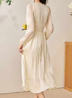 Elegant V-Neck Long Sleeve Swing Midi Dresses