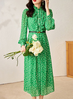 Floral Print Long Sleeve Midi Dresses