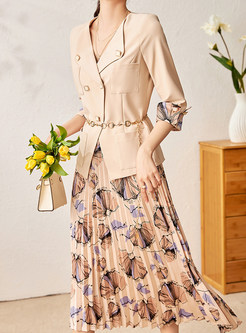 Double Breasted Short Sleeve Skirt Suit
