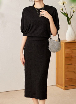 Women's Short Sleeve Knit Skirt Suit