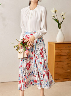 Cute Lontg Sleeve Floral Skirt Suit