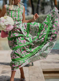 Bohemian Sleeveless Allover Print Long Dresses