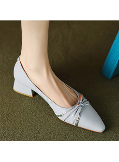 Chic Bow-Embellished Low-Front Block Heels Shoes For Women