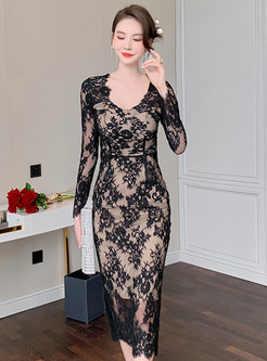 Lace Long Sleeve Bodycon Dresses